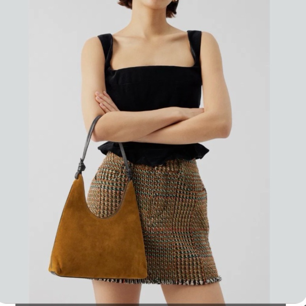 STAUD Winona Avocado Green Suede Shoulder Bag Comes with STAUD Dust Bag - Picture 2 of 7